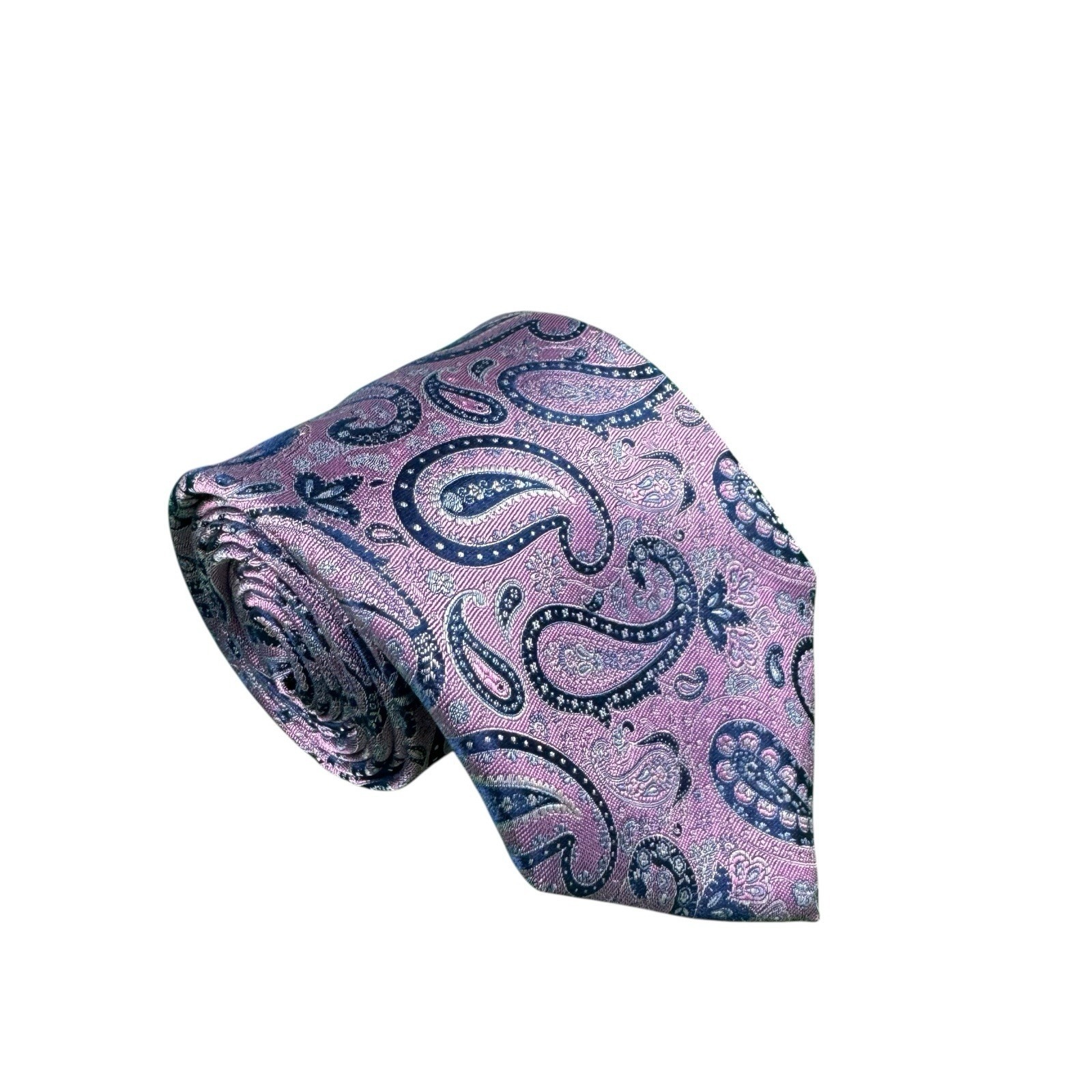Canali 1934 Current Pink Blue Paisley Pink Pure Silk Tie 35 Inch Width